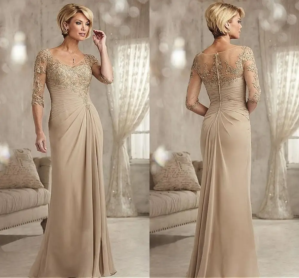 Женское кружевное платье для матери невесты цвет шампанского|Платья невесты| |