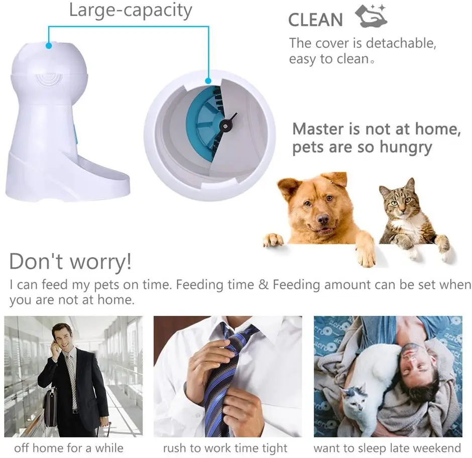 

3L Automatic Pet Feeder With Voice Record Pets Food Bowl For Medium Small Dog Cat LCD Screen Dispensers 4 Times One Day