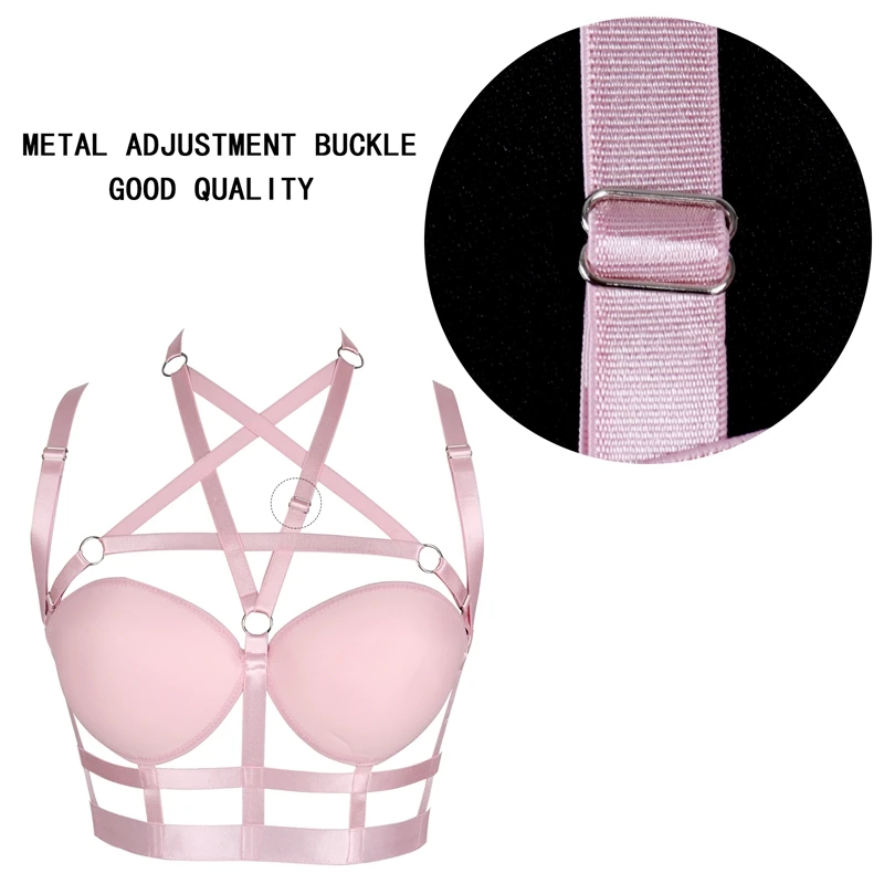 

Goth Yellow Bra Women Set Cage Chest Full Cup Top Strappy Elastic Festival Rave Sexy Lingerie Belt Garter Body Harness Suspender