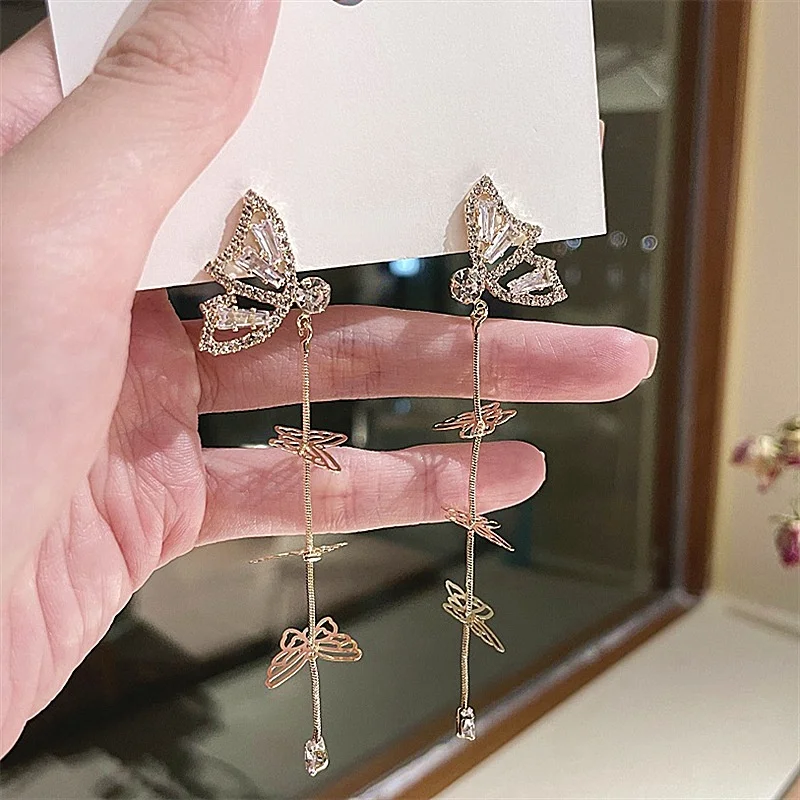 

S925 needle Sweet Jewelry Butterfly Earrings Delicate Design High Quality Shiny Crystal Dangle Earrings For Women Party Gifts