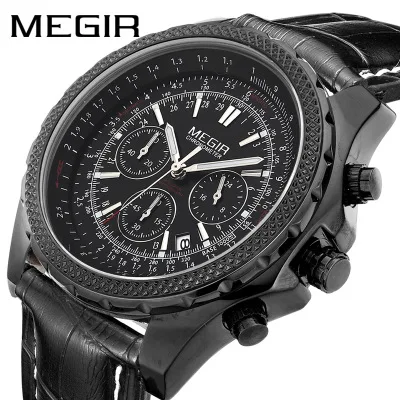 New Fashion Men Watches Analog Quartz Wristwatches 30M Waterproof Shockproof Chronograph Sport Date Leather Band Watches