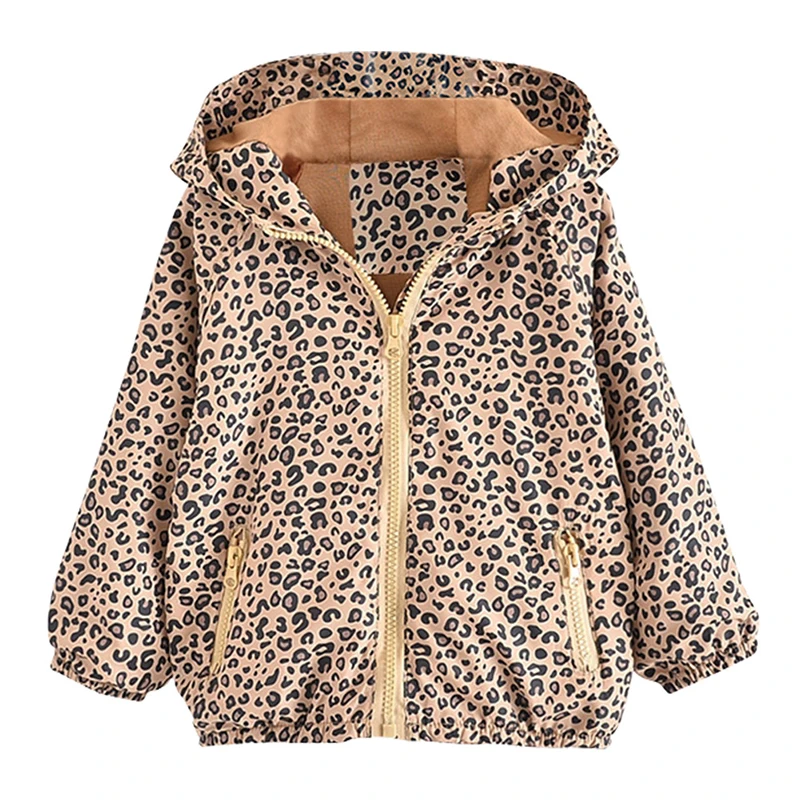 

Leopard Print Hooded Zipper Coat Autumn Clothes Children's Regular Length Coat Long Sleeve Fashion Jacket Children Outerwear