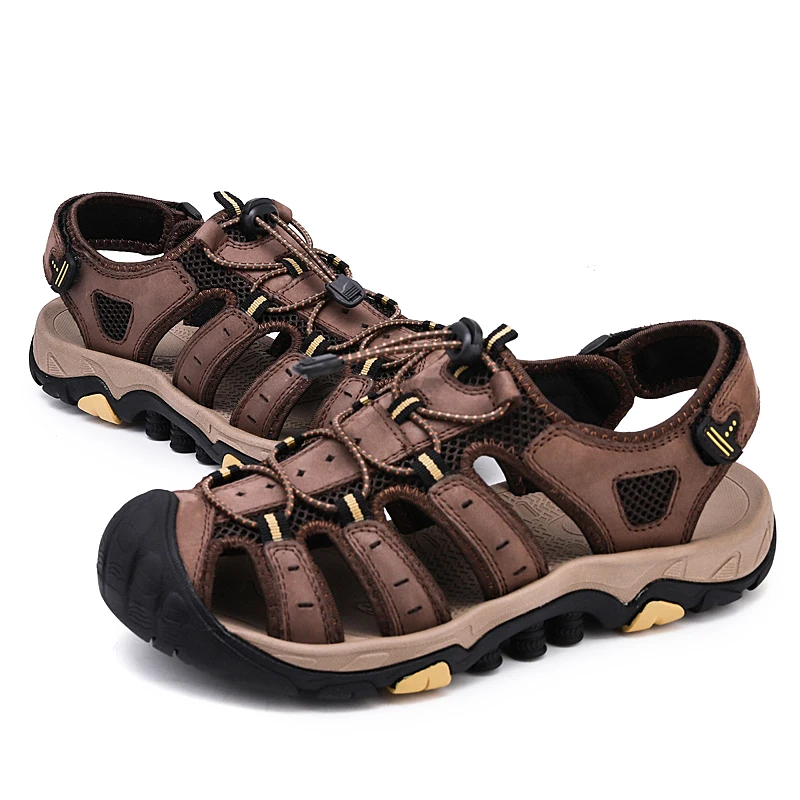 Мужские Пляжные и уличные сандалии натуральный спилок кожа мужские пляжные