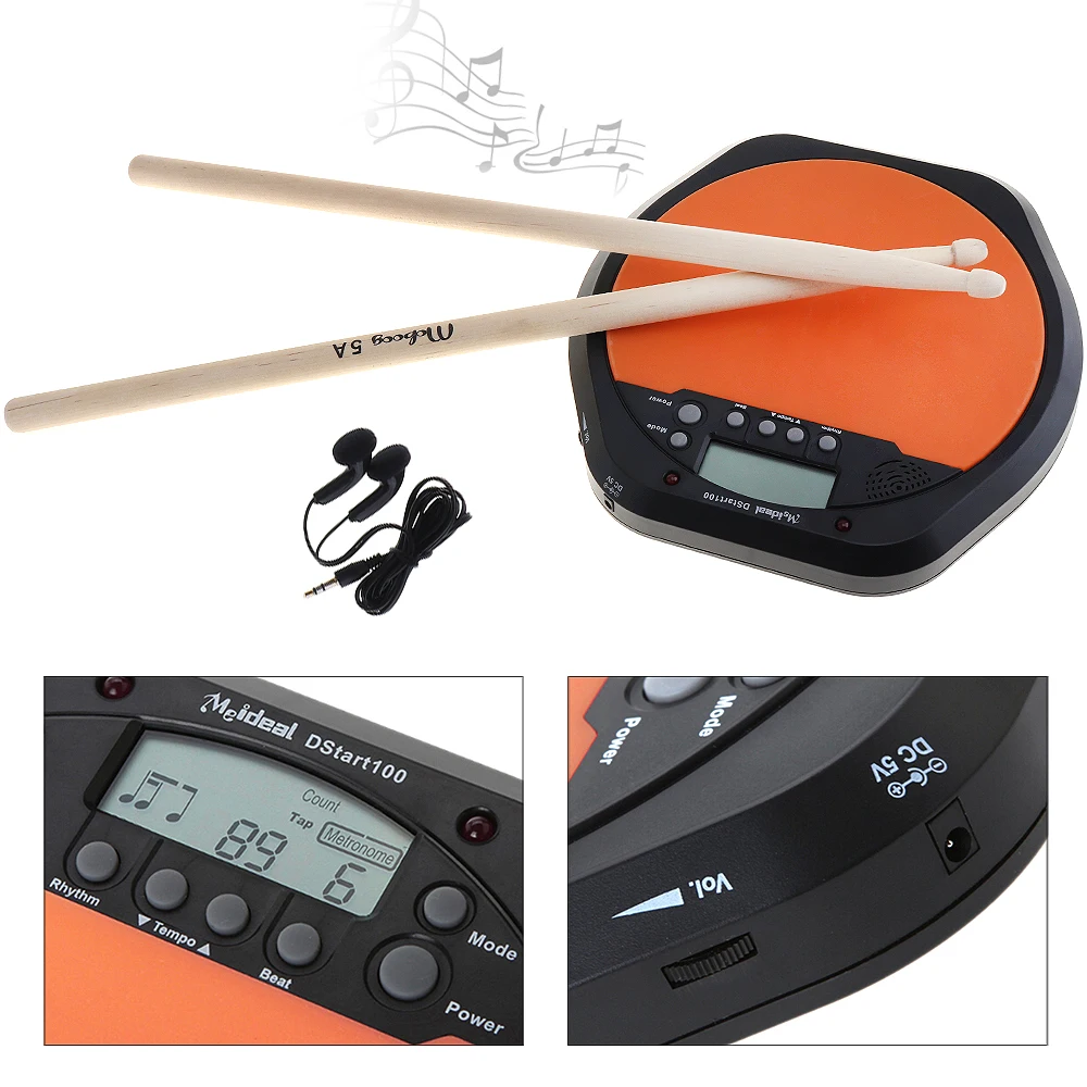 

Digital Electric Drum Pad Training Practice Metronome with Two Maple Wood Drum Sticks 5A Drumsticks