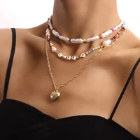 irregular pearl letter beads necklace for women fashion statement colorful beads chain heart pendant necklaces boho jewelry