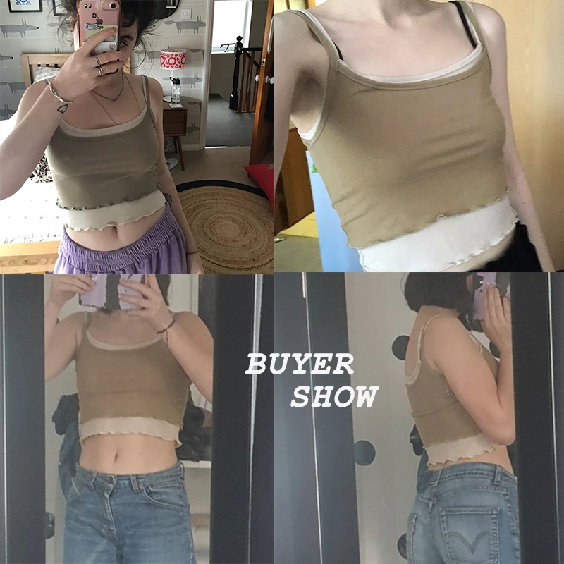 Bold Shade Grunge Streetwear 90s Style Camis Women Patchwork Indie Vintage Tank Tops 2021 Skinny Ribbed Strap Crop Top Basic Hot