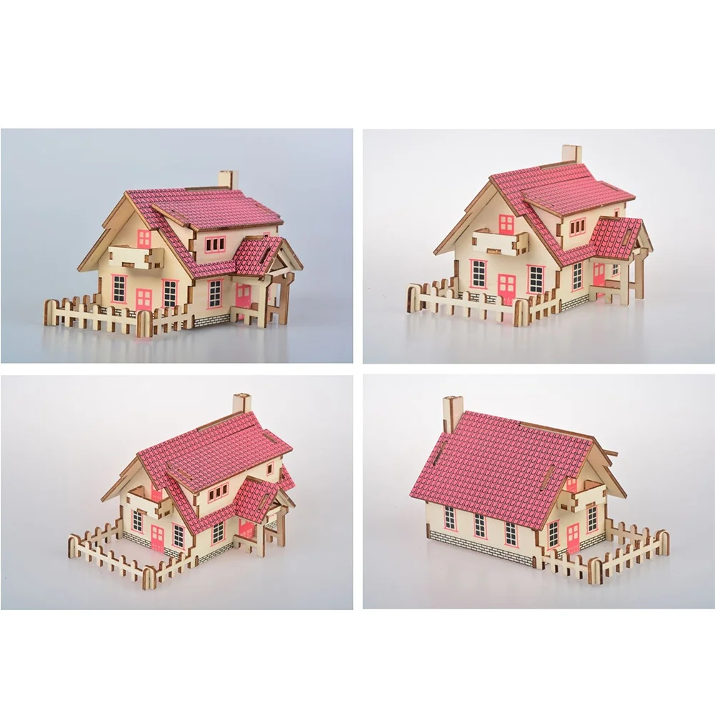 2Pcs Kids DIY Assembly Wooden 3D House Model Jigsaw Puzzle Learning Education Toy Intelligence Develop Toys | Игрушки и хобби