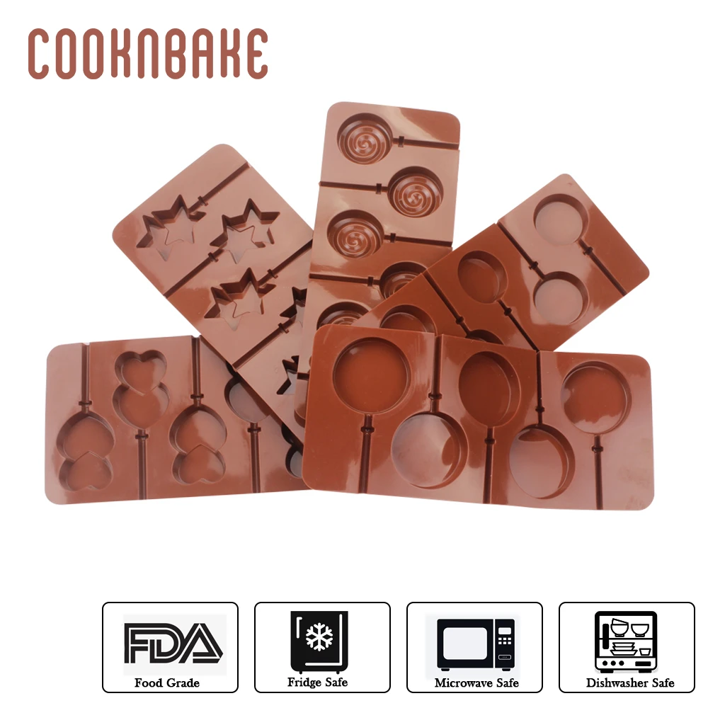COOKNBAKE леденец плесень 8 шт силиконовая форма для леденца Цветок Конфеты Шоколад леденец Форма Сердце Звезда украшение торта с палкой