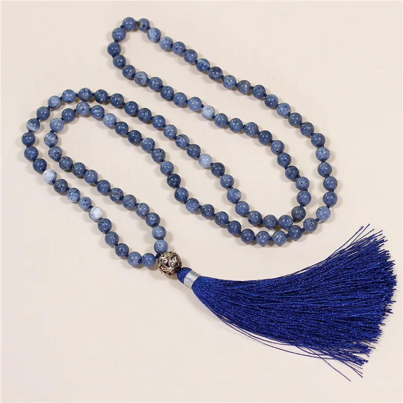 

108 Mala Necklace Natural stone Beaded Necklace Navy blue Tassel Necklace Yoga Meditation Fine Jewelry Dropshipping Wholesale