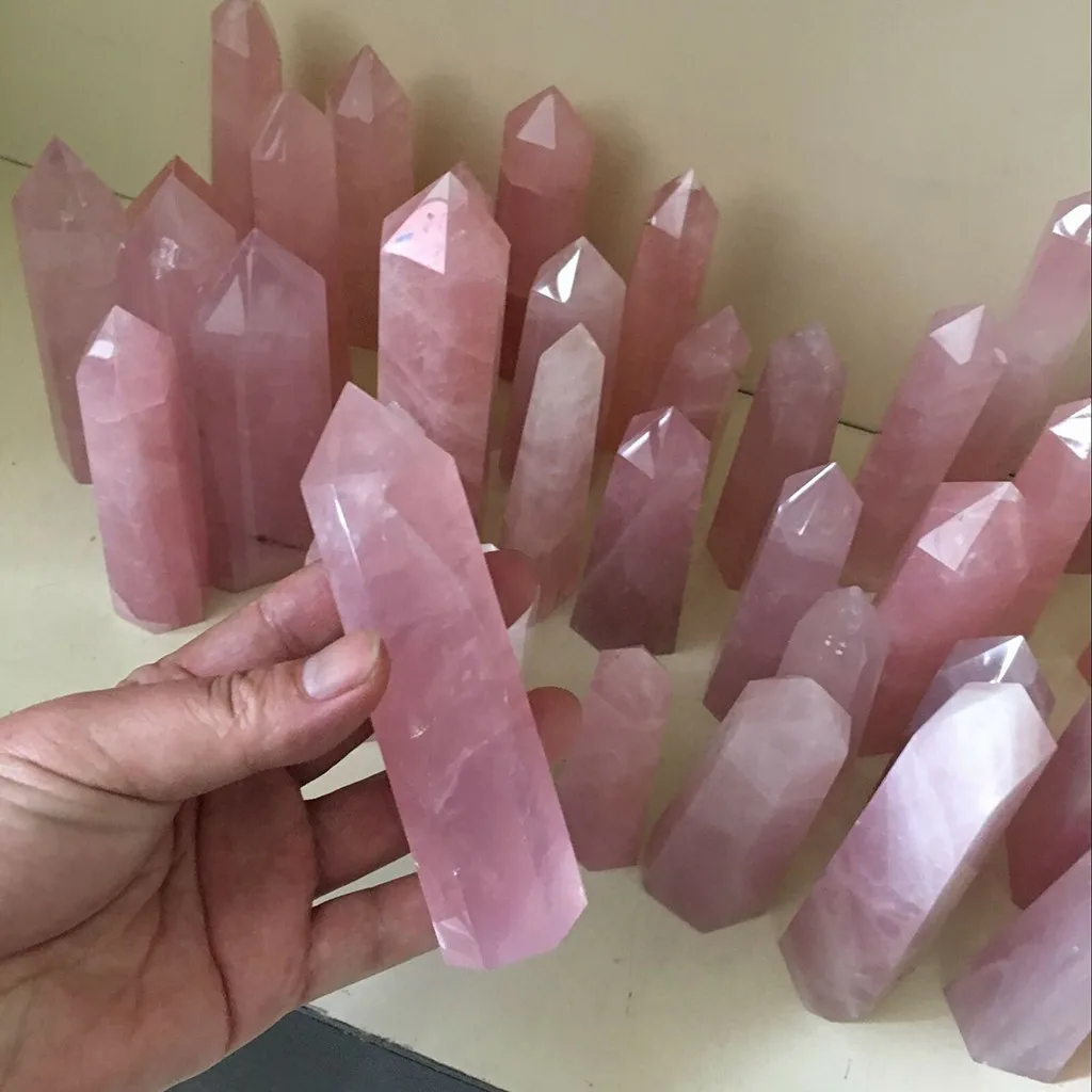 

New Style 40-50mm Natural Rock Pink Rose Quartz Crystal Wand Point Healing Mineral Stone Bedroom Living Room Accessories Decor