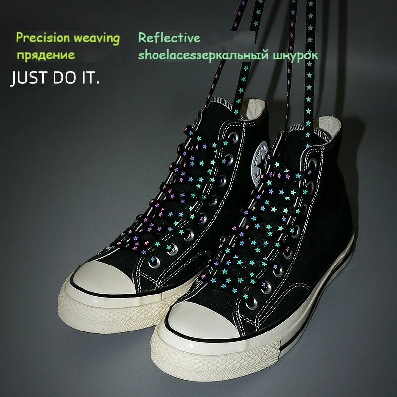 1Pair 3M Reflective Shoelaces AF1 Sneakers Shoe laces Vibrant Colorful reflective Shoelace Flat Luminous Laces Shoes Accessories