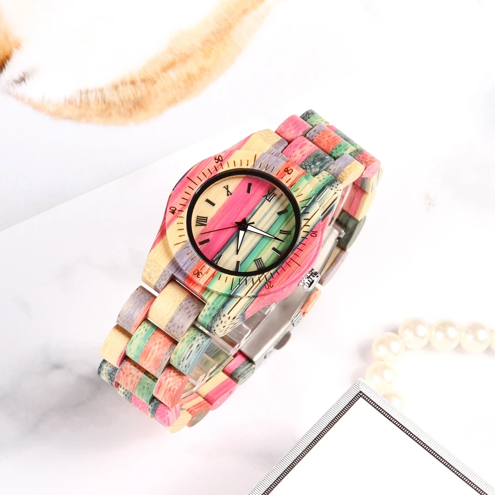 Полностью бамбуковые часы ручной работы женские многоцветные повседневные