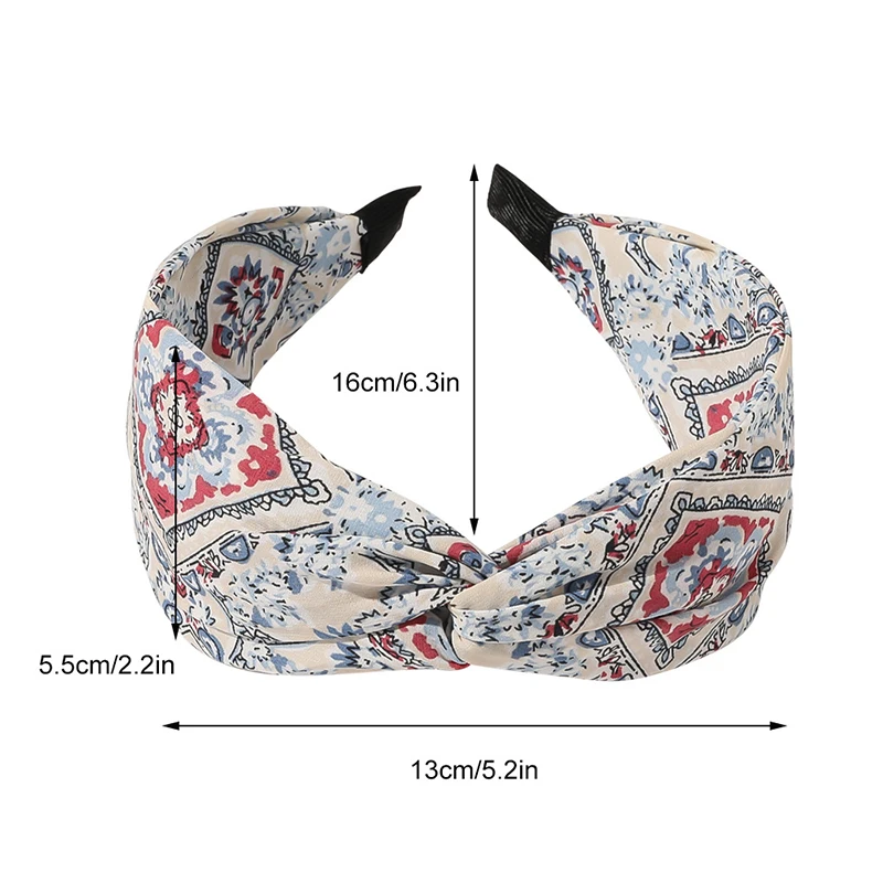 

Women Headband Cashew Print Cloth Fabric Hair Hoop Cross Knot Wide Head Hoop Tie-dye Gradient Floral Hair Accessories Headwear