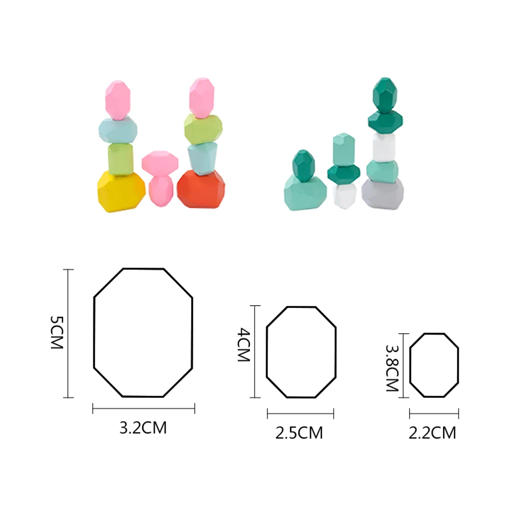 

Wooden Colored Stone Building Block Kids Educational Interactive Toy Creative Interesting Nordic Style Stacking Game Rainbow