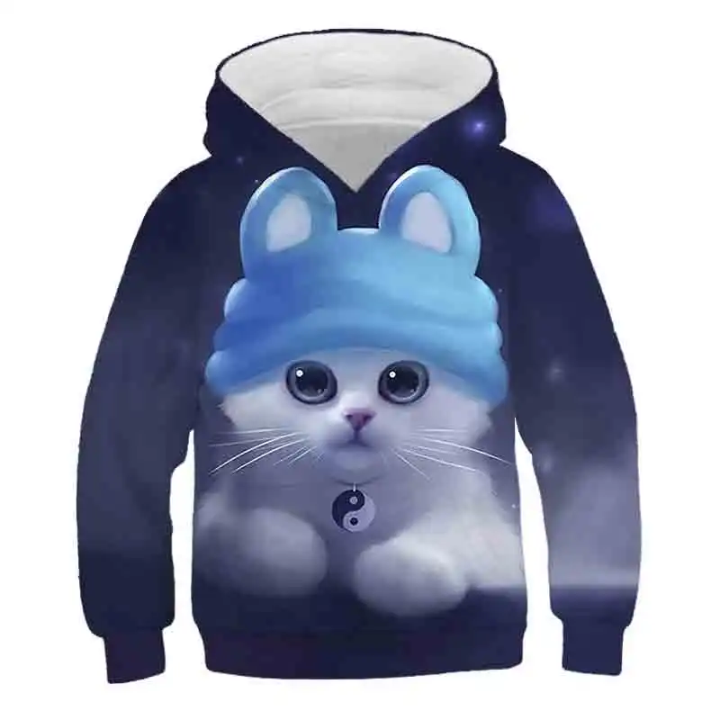 

2021 Cute kitten Hoodies For Teen girls Cropped Sweatshirt Children Outwear Anime Hoody Hooded Baby Clothes Boys Pullover Shirts