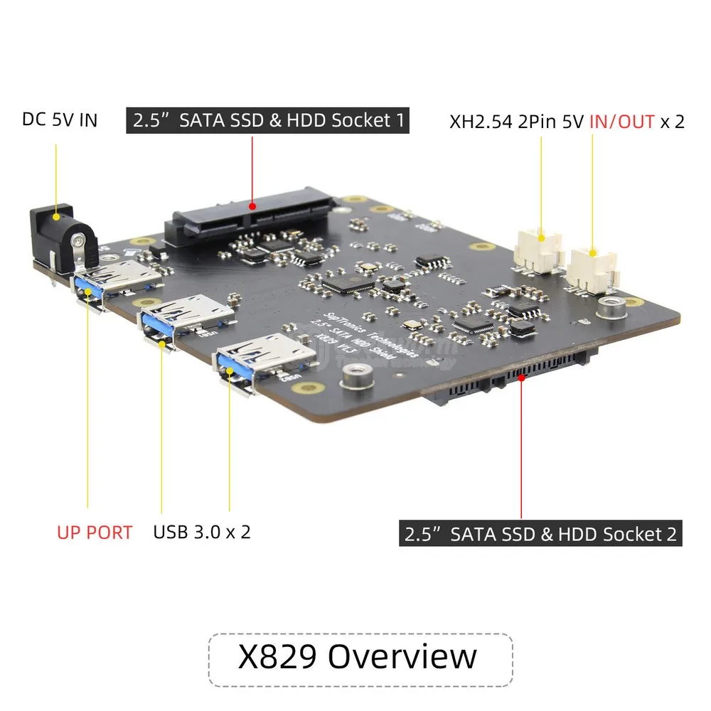 Для Raspberry Pi 4 X829 Dual 2 5 &quotSATA HDD/SSD Shield + X829-C1 чехол X708 UPS & Power Mgnt Board блок