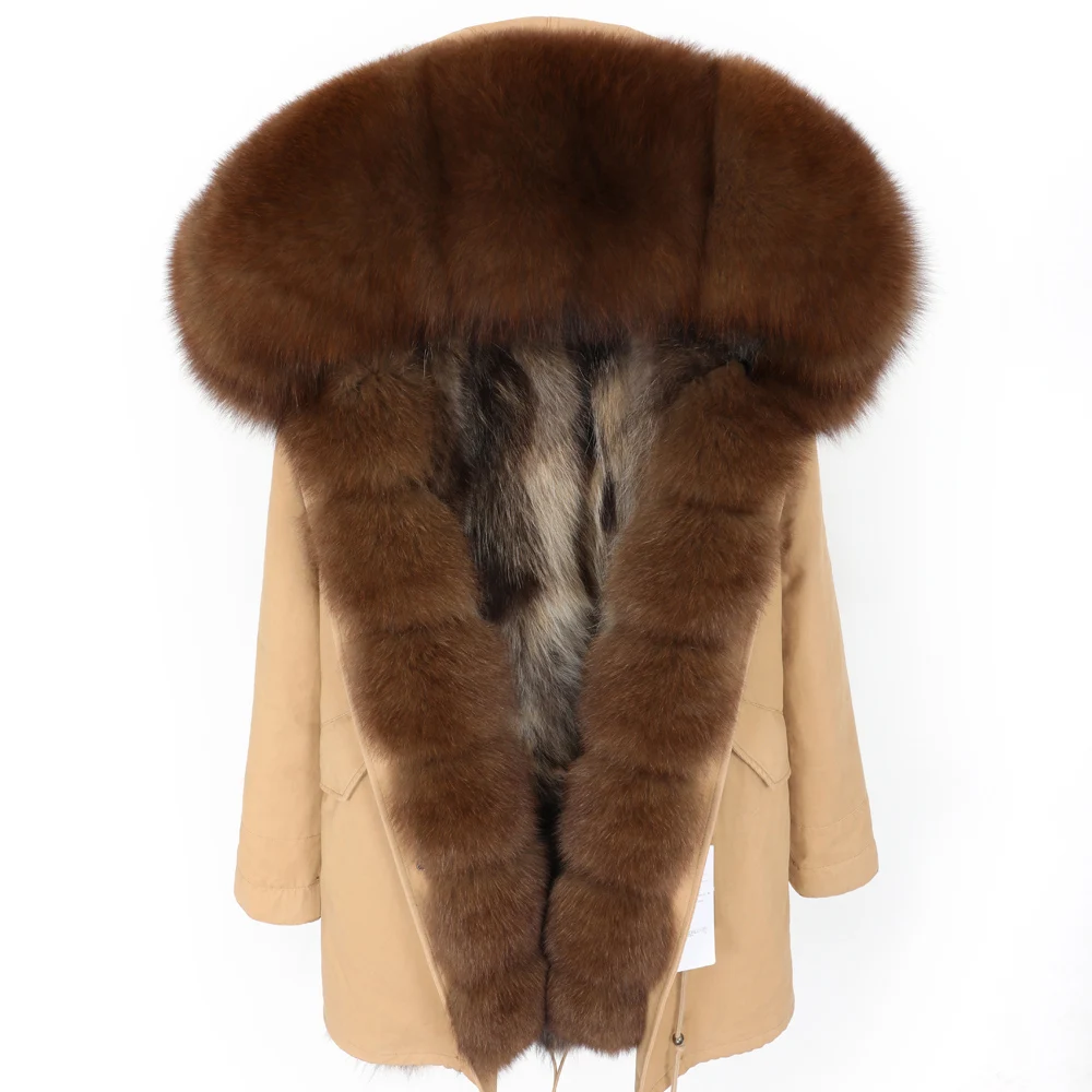 Winter Women Real Fur Coat Natural Fox Fur Liner And Collar Hooded Fur Jacket Fashion Streetwear Thick Warm Overcoat
