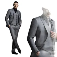 Mens Suits Groom Blazer Set 3 Piece Wedding Suits For Best Men Slim Fit Groom Tuxedos Jacket Vest Pants Dark Gray Costume Homme