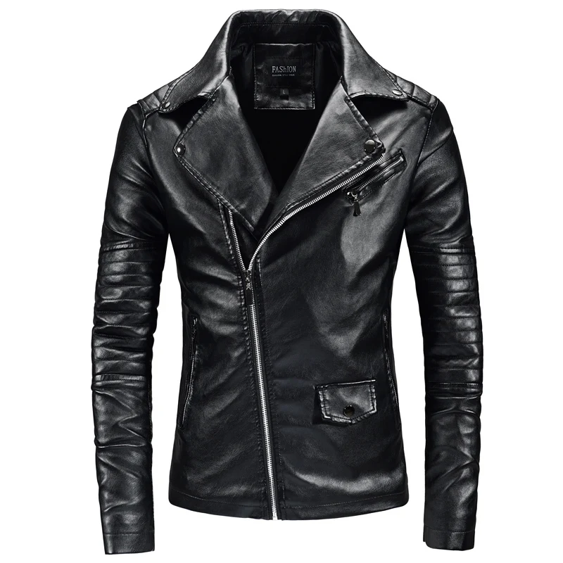 

2020 Autumn Leather Clothing Self-cultivation Lapel Short Jacket Locomotive Oblique Zipper Male Thick Chinese Style