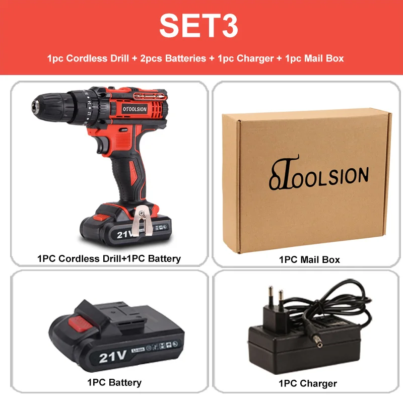 SET3 (2pc battery) 21 в 1800 об/мин ударная отвертка электрическая отвертка инструменты беспроводной молоток ударное воздействие отвертка с сверлами - Цвет: SET3 (2pc battery)