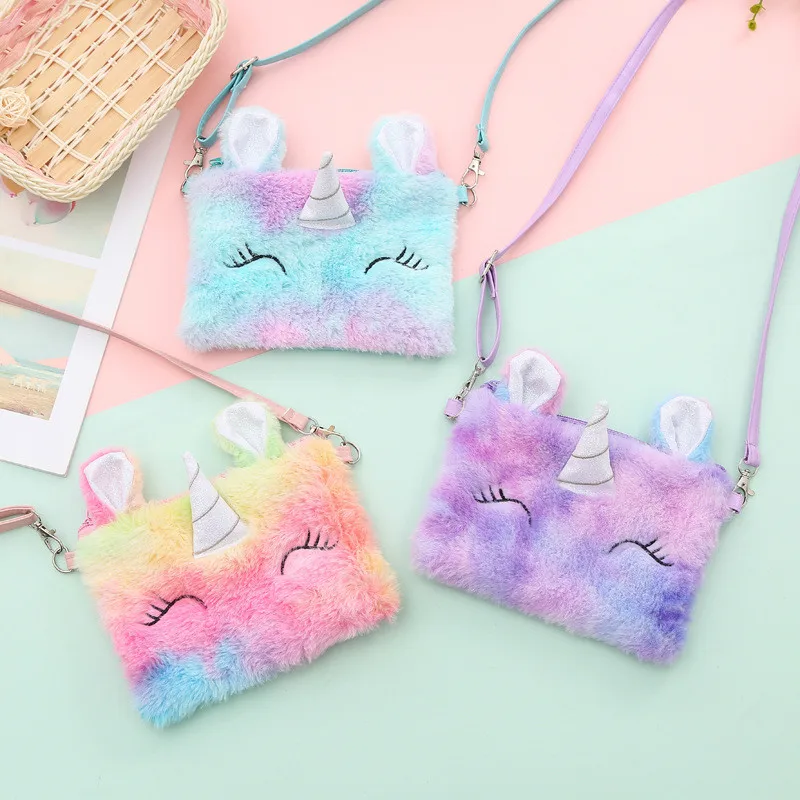 

Unicorn Plush shoulder bag Handbag cartoon cute messenger bag kindergarten little girl kawaii purse Toy Gifts