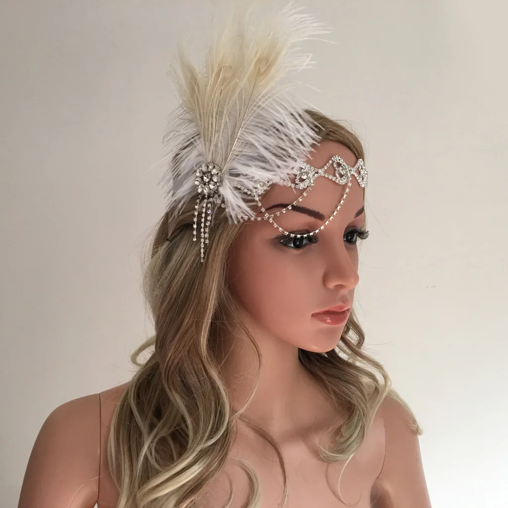 

Elegant Women Girls Crystal Appliques Headband Feather Headband Jewelry From