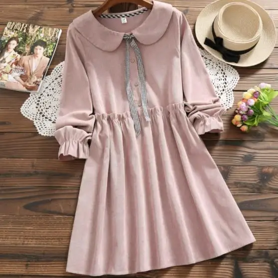 Offee розовая Вельветовая одежда новые зимние женские кукольный воротник с длинным