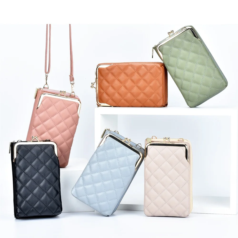 

Fashio And Elegant Embroidery Thread Niche Solid Color Diamond Grid Universal PU Luxury Mobile Phone Bag