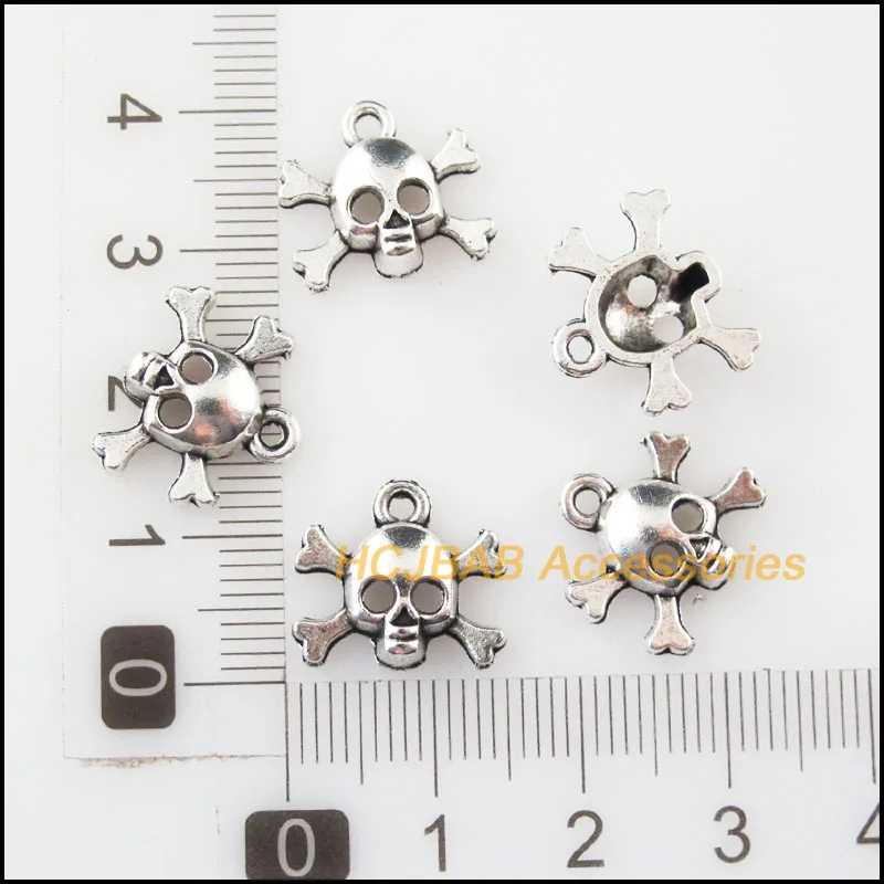 Мода 25 шт. Тибетский серебристый цвет Хэллоуин Подвески Черепа 13x14 5 мм|Шармы| |