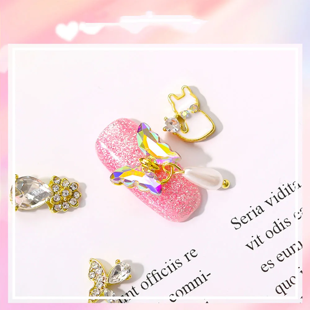 10pcs/Bag 3D Butterfly Pendant Nail Art Rhinestone Bownot Charms Aurora Zircon Alloy Decorations Manicure Accessories Hot 2021