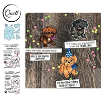 qwell cutting dies and clear stamps puppy birthday hat bell bowknot paws sentiments phrase diy scrapbooking 2020 new