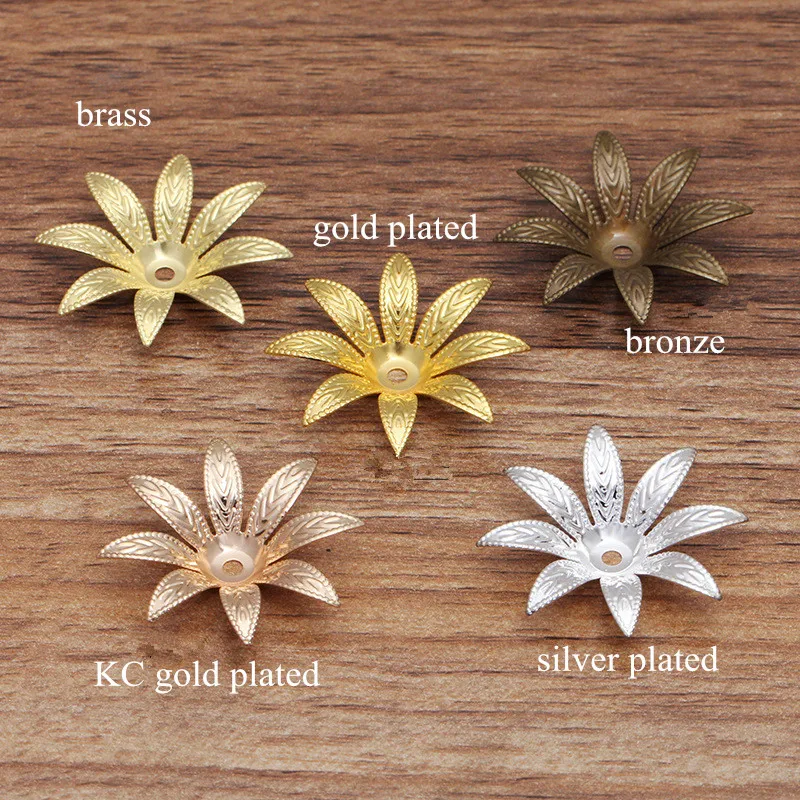 10 шт./лот 28 мм Цветочные бусины колпачки латунные филигранные коннекторы для