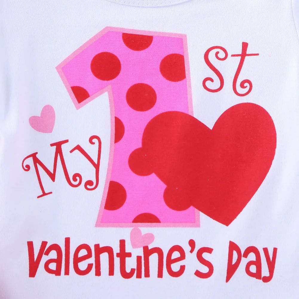 Мой первый день Святого Валентина комплекты одежды для маленьких девочек 0 18