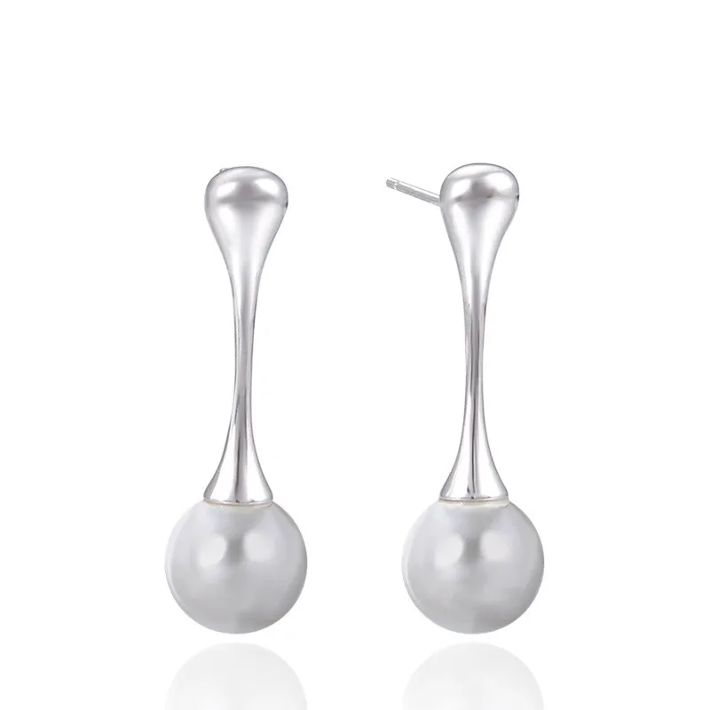

New Product Fine Jewelry Korean Simple Drop Earrings Pearl Earrings Female 925 Sterling Silver Popular Jewelry Wholesale E0002