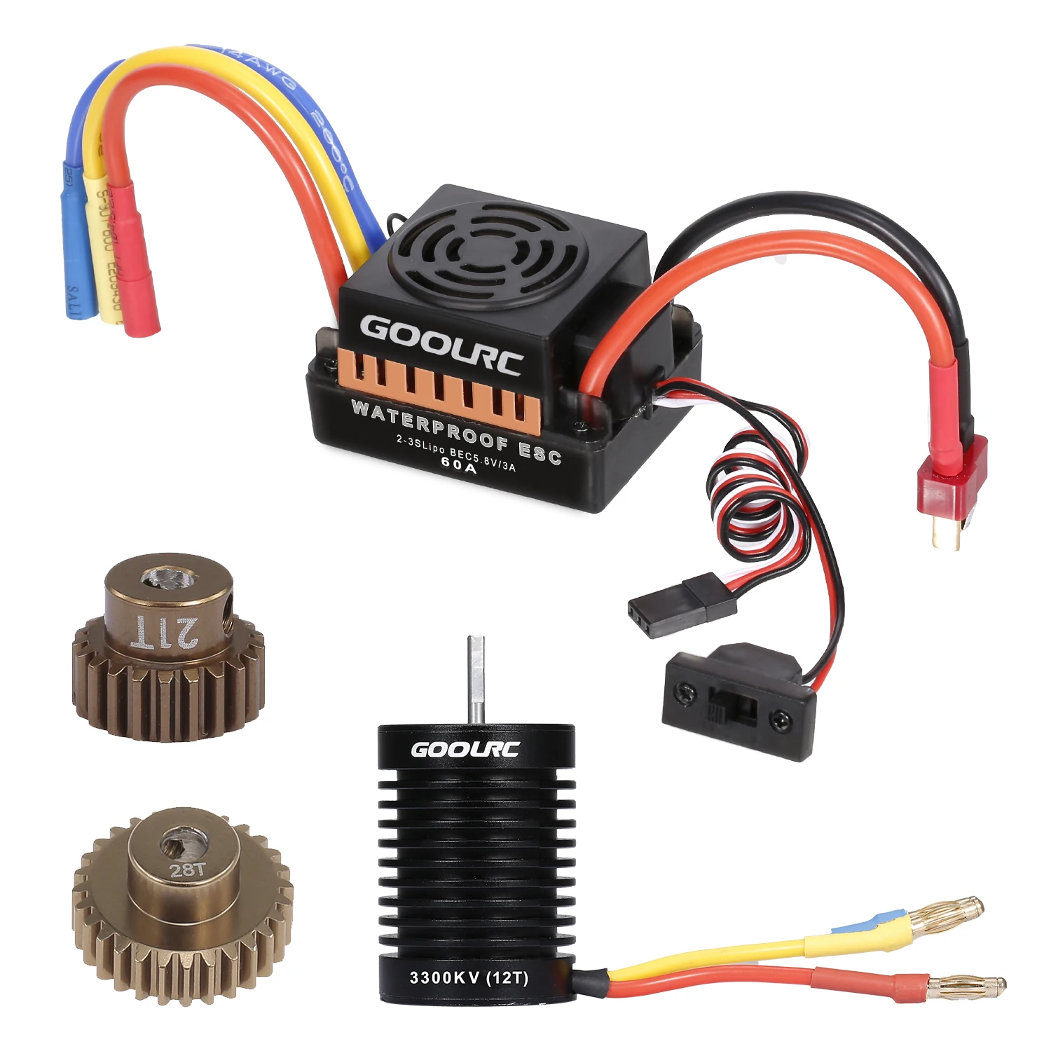 

GoolRC 12T Мотор 3650 3300KV бесщеточный двигатель 60A ESC электронный регулятор скорости 5,8 V/3A 21T 28T Шестерня для 1/10 RC Car Crawler