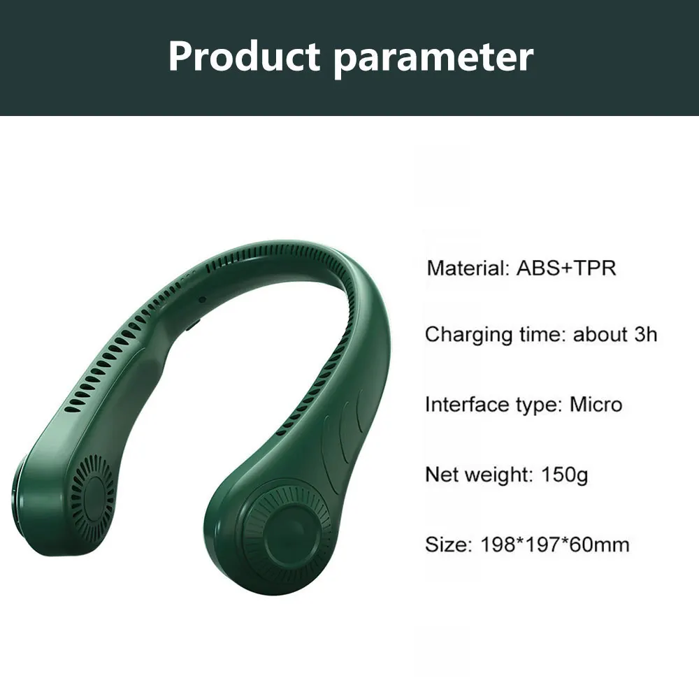 

Lazy Hanging Neck Fan Portable Mute Cooling Fan USB Leafless 360 Degree Neckband Fan 78 Surround Air Outlets Rechargeable