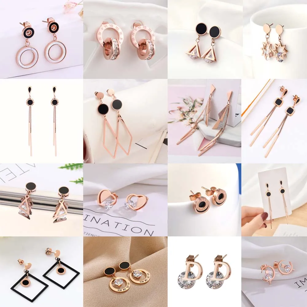 

12 Pairs/Lot Wholesale Women's Exquisite Stainless Steel Earrings For Women Engagement Wedding Gift