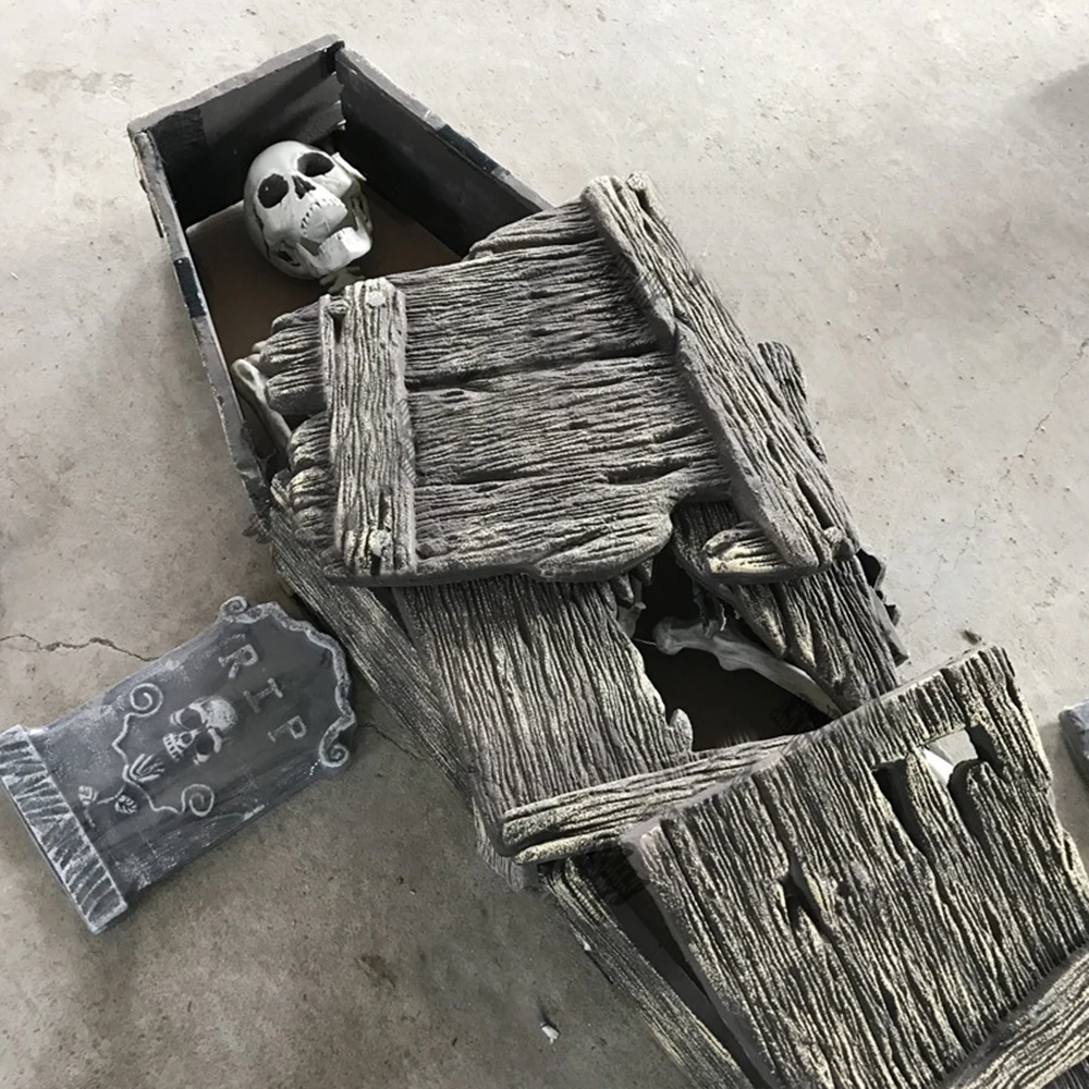 Ata&uacute;d de espuma de Horror de temporada para fiesta de Halloween, accesorios de espuma con cadena de pl&aacute;stico y cerradura para decoraci&oacute;n de Halloween, oto&ntilde;o-1