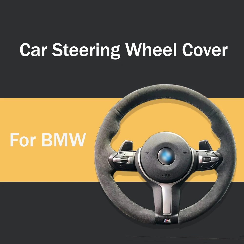 

Car Steering Wheel Cover Black Leather Suede Car Steering Wheel Covers for BMW 5Series 6Series 7series 5GT Hand sewn steerin