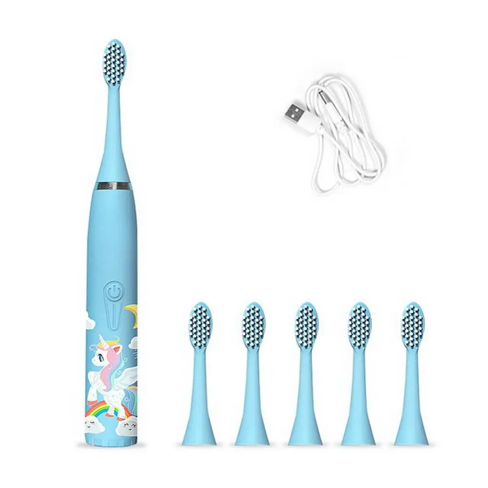 

Children Electric Toothbrush Cartoon Pattern Sonic Cleaning IPX7 Waterproof Replacement Brush Heads USB Charger Smart Timer GH28