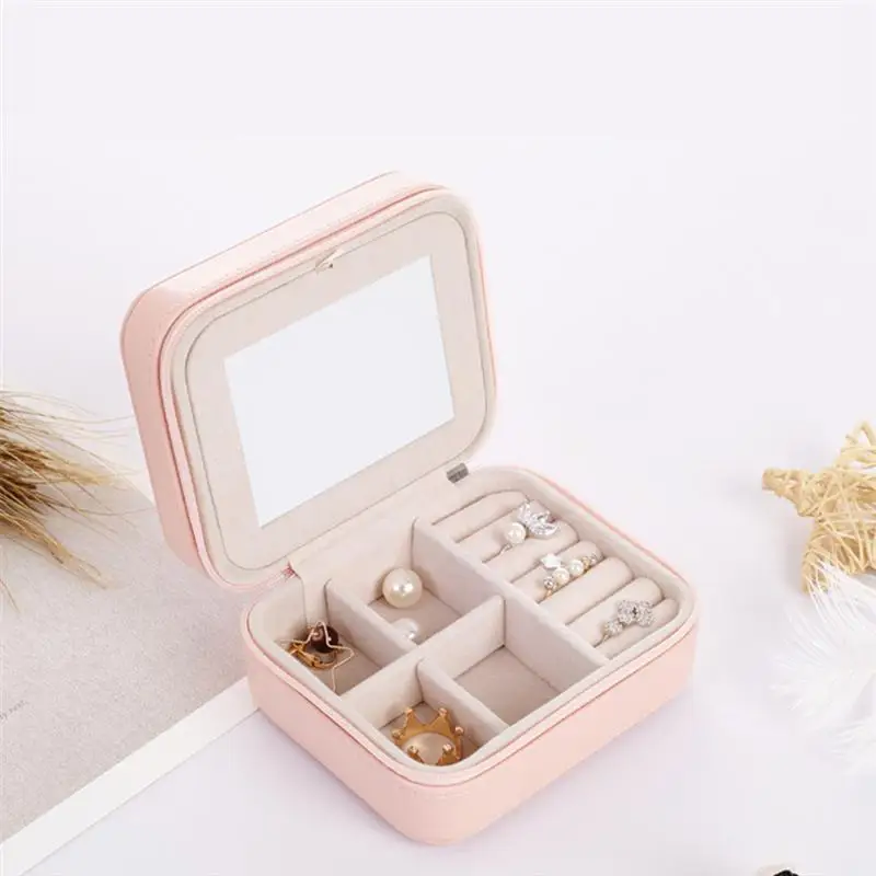 1 шт. из искусственной кожи шкатулка для украшений с зеркалом Портативный Дисплей