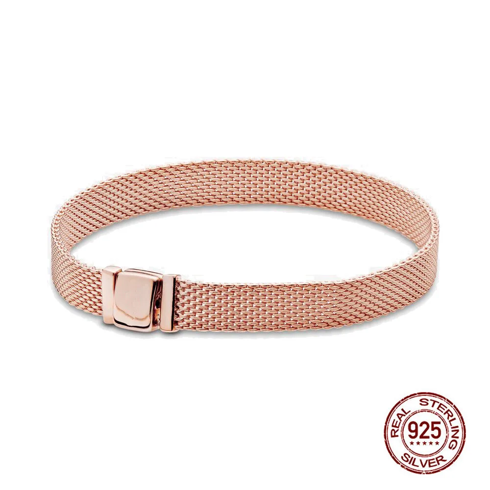 

Hot Sale 100% 925 Sterling Silver Bracelet Reflexions Mesh Bracelet Reflexion Friendship Bangles Women Luxury DIY Jewelry