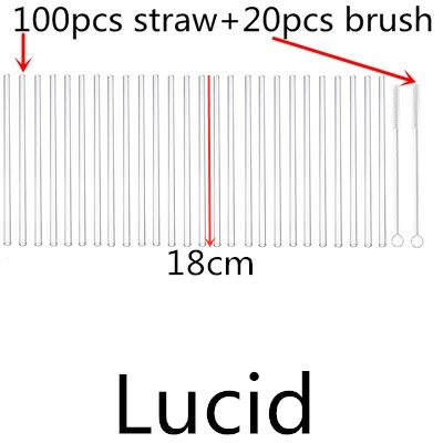 100 straw - 20 brush 100 шт многоразовые стаканы для питья 18 см х 8 мм для смузи, чая, сока- 10 упаковок с 20 щетками для чистки - Цвет: 100 straw - 20 brush