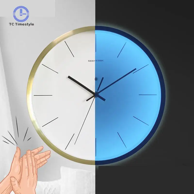 

Luminous Wall Clock Metal Voice Control Night Light Scale Quartz Wathces Bedroom Modern Living Room Home Decoration Clocks