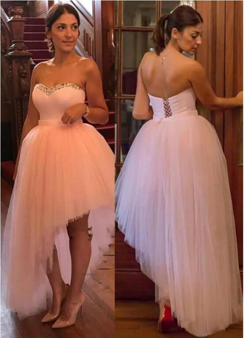 Тюлевое милое бальное платье для выпускного вечера вышитое бисером Hi-lo вечернее