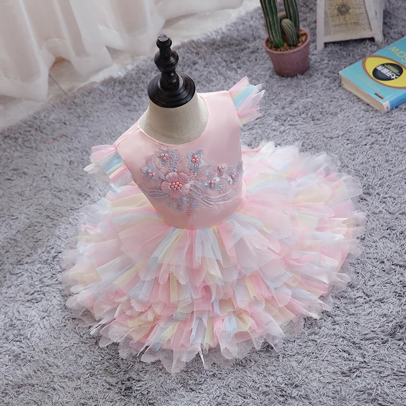 

Lace Petal Toddler Baby Girl Infant Princess Dress Baby Girl Wedding Dress Cake Tutu Kids Party Vestidos for First Year Birthday