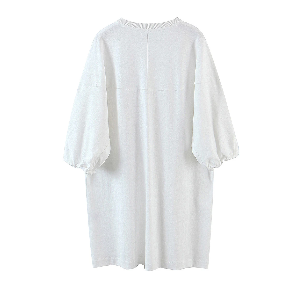 

Autumn Spring Women Ladies Mid Sleeve Long Dress Crew Neck Solid Color Big Hem Plus Size One Piece Suit Female