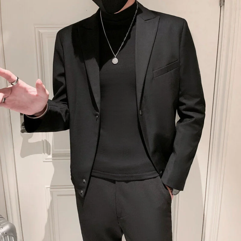

Autumn winter men's social guy leather jacket suit single west slim fit suit