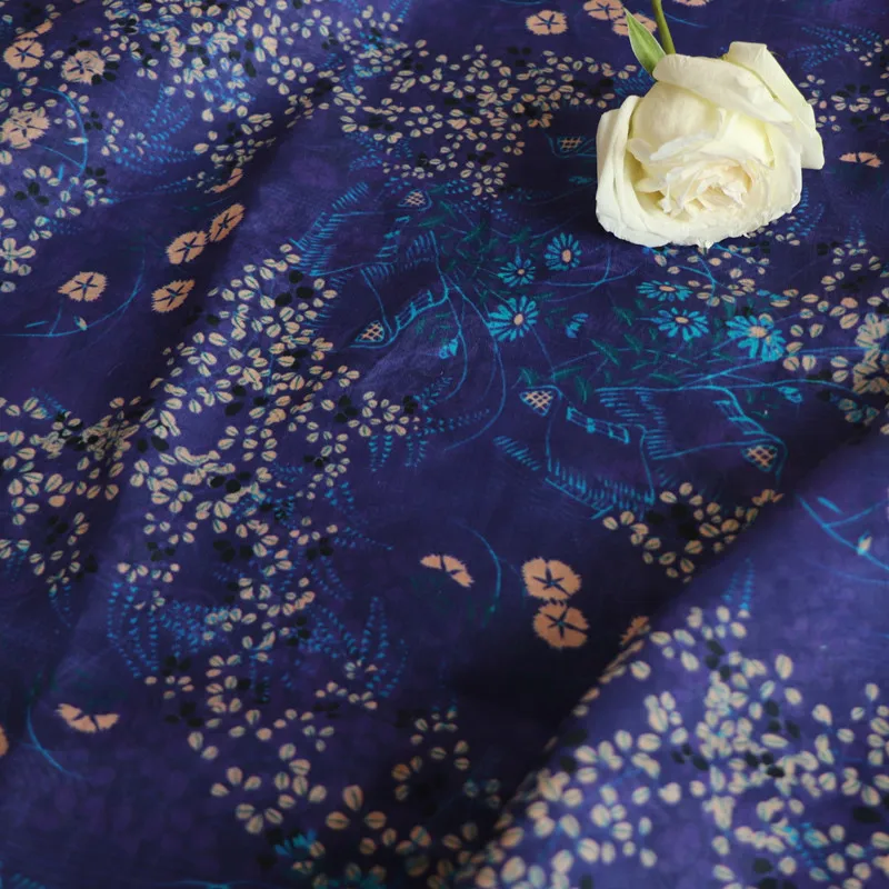 Natural pure ramie fabric Purple LAN printing tissu Purple LAN printing clothing tissus