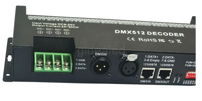 

30 Channel RGB Dmx512 Decoder Led Strip Dmx Controller 60A Dmx Dimmer PWM Driver Input DC12-24V 30CH Stage Lighting